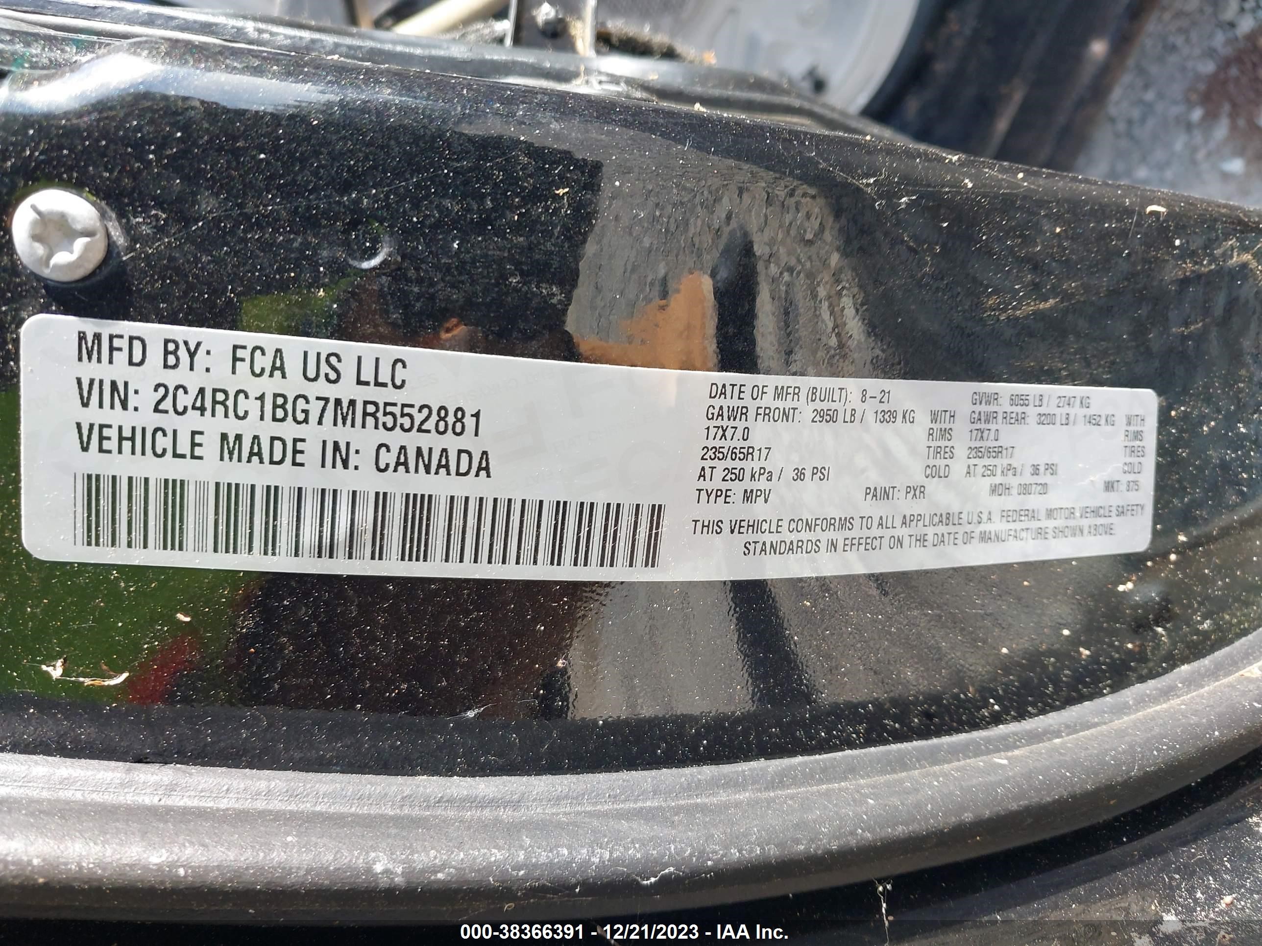 Photo 8 VIN: 2C4RC1BG7MR552881 - CHRYSLER PACIFICA 