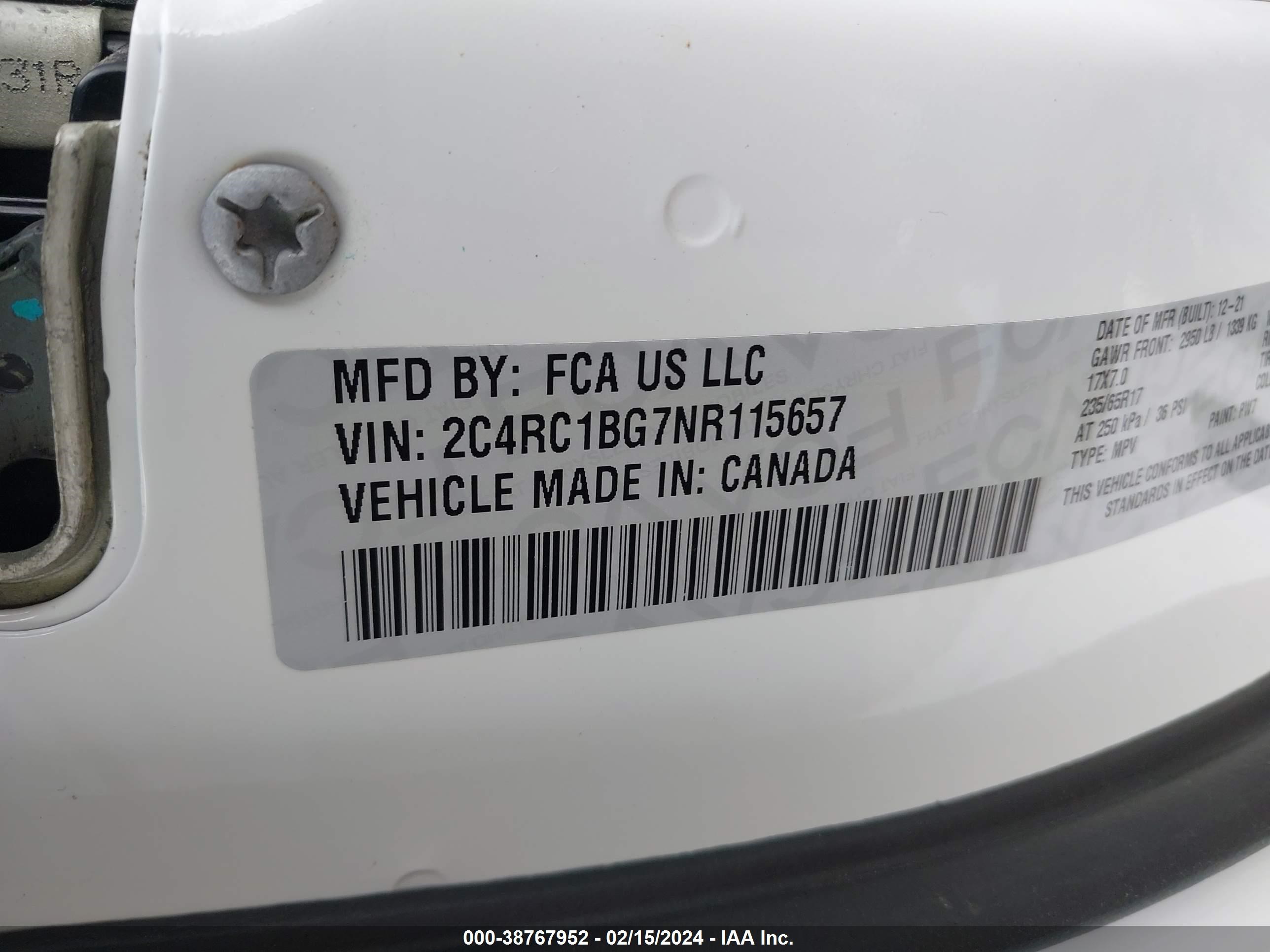 Photo 8 VIN: 2C4RC1BG7NR115657 - CHRYSLER PACIFICA 