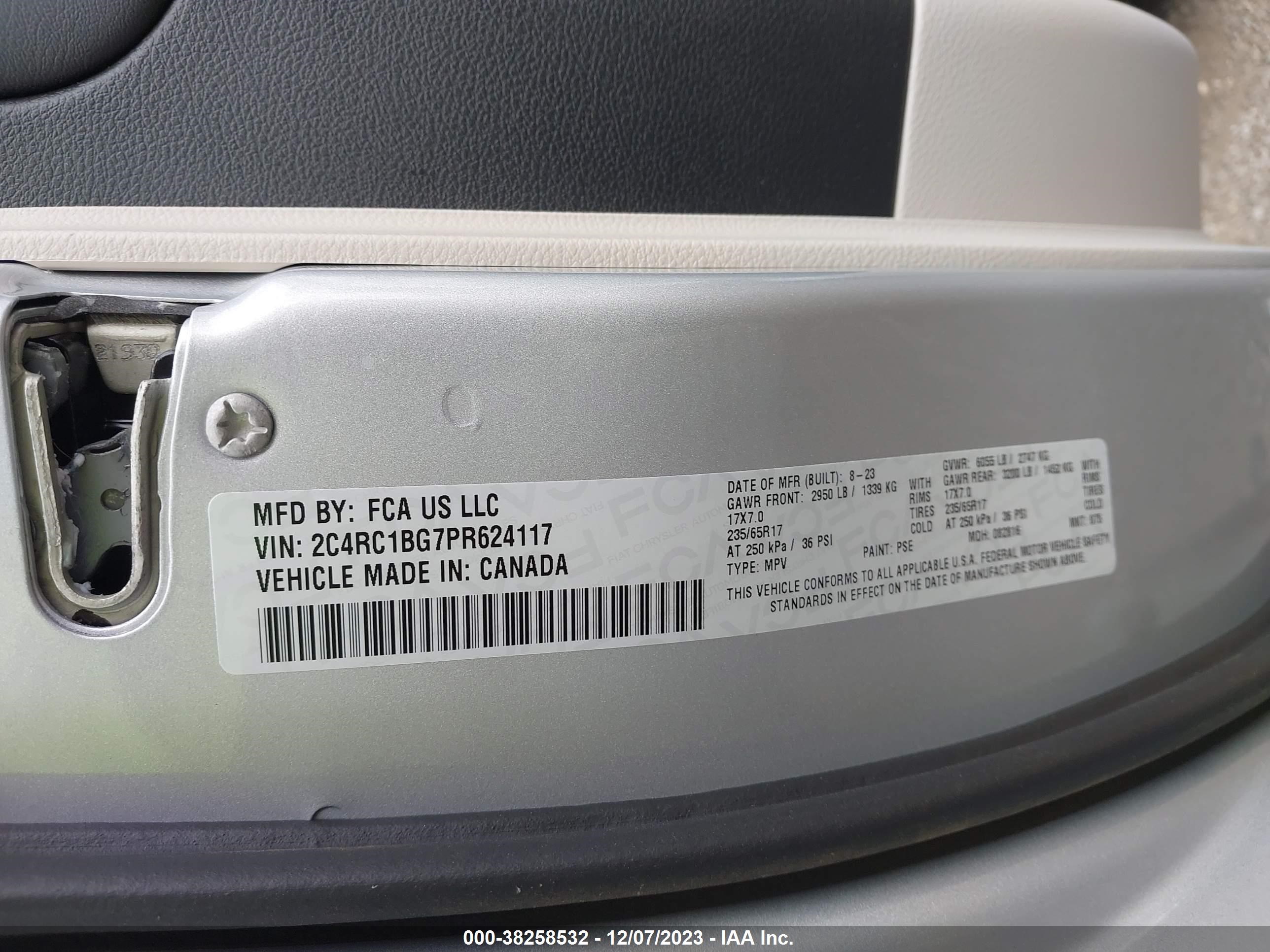 Photo 8 VIN: 2C4RC1BG7PR624117 - CHRYSLER PACIFICA 