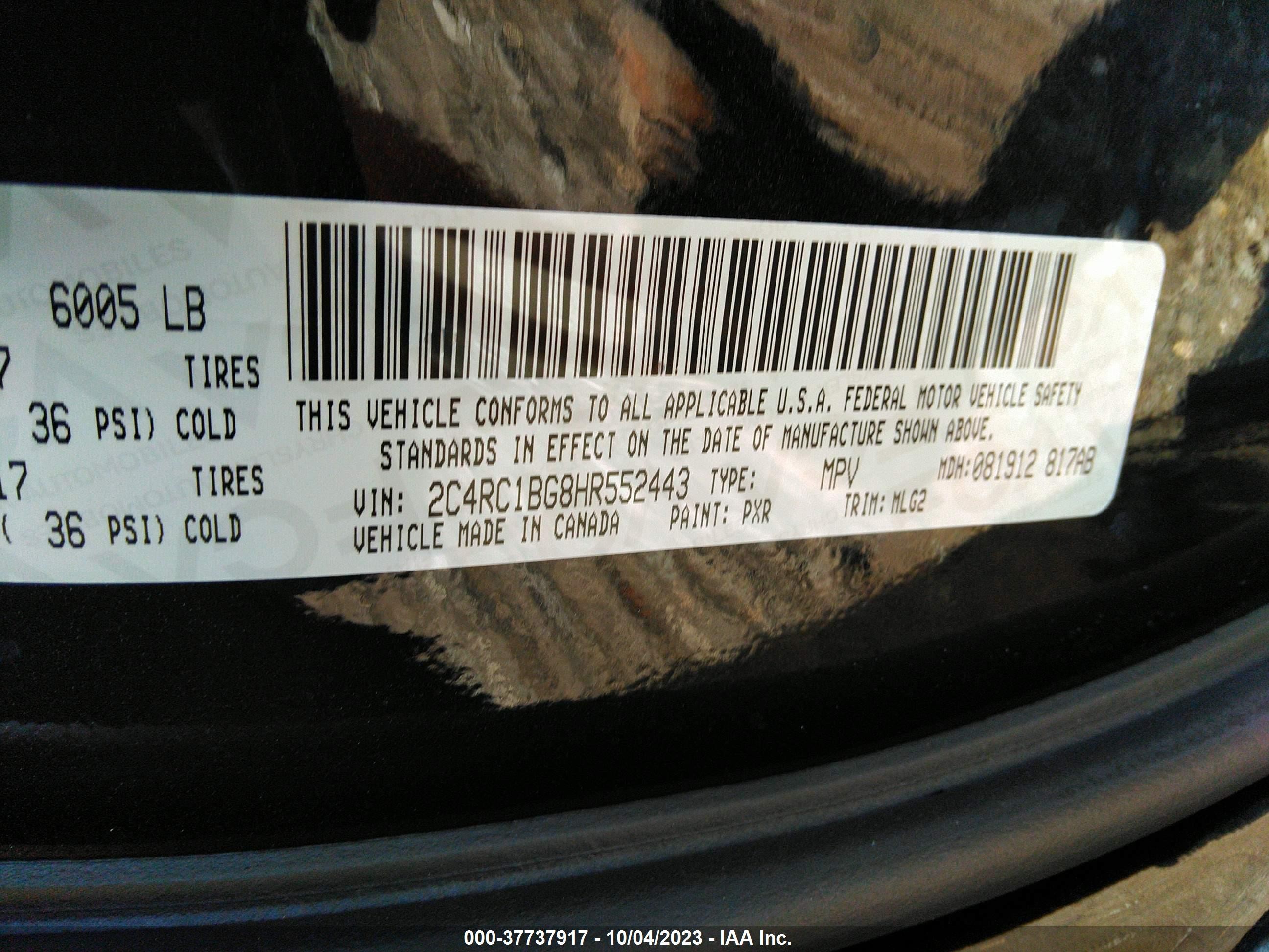 Photo 8 VIN: 2C4RC1BG8HR552443 - CHRYSLER PACIFICA 