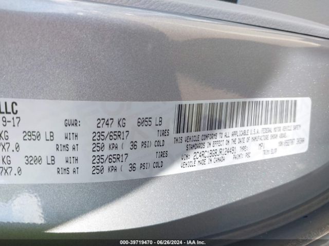 Photo 8 VIN: 2C4RC1BG8JR124491 - CHRYSLER PACIFICA 