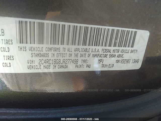 Photo 8 VIN: 2C4RC1BG8JR277498 - CHRYSLER PACIFICA 