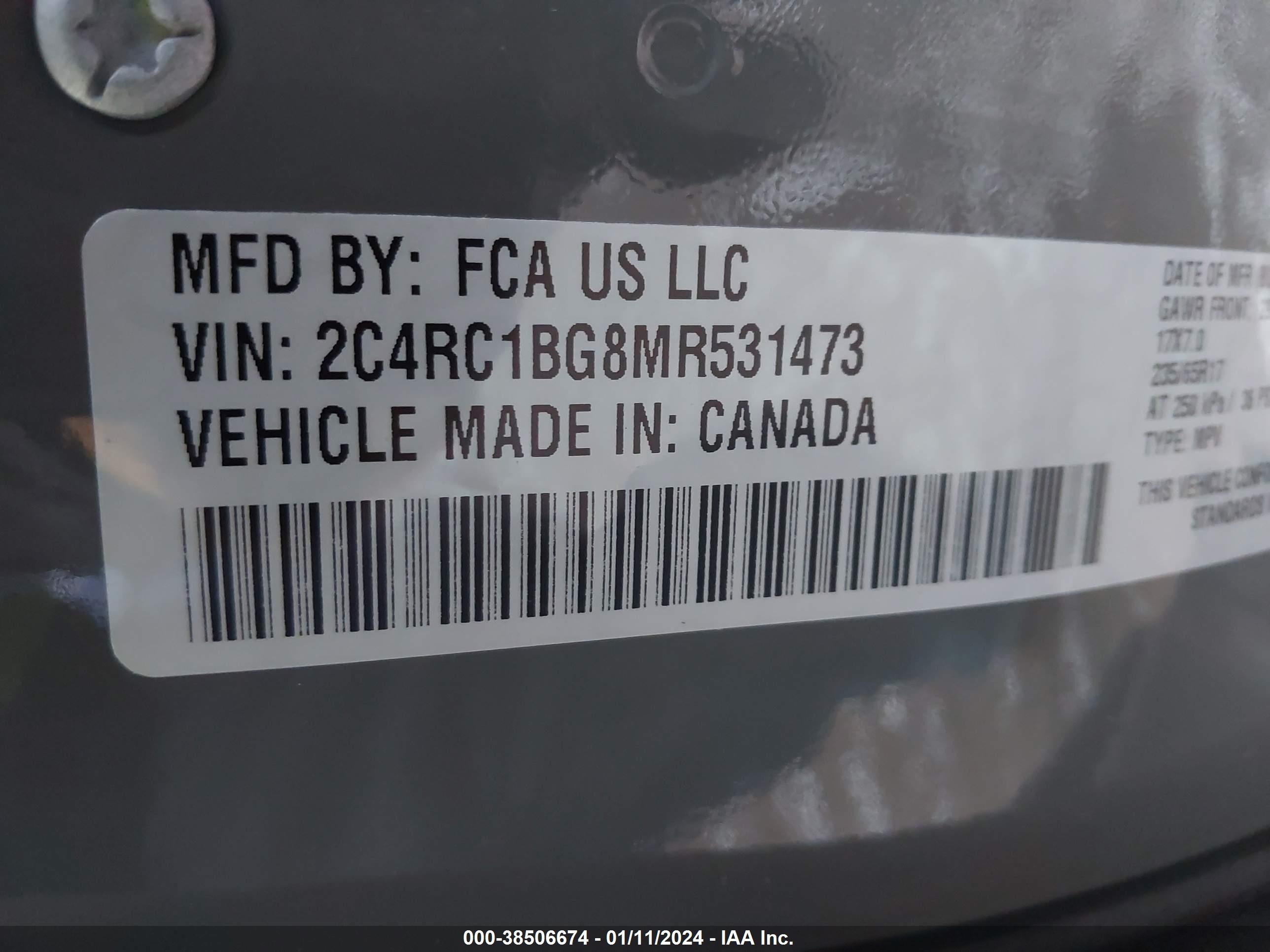 Photo 8 VIN: 2C4RC1BG8MR531473 - CHRYSLER PACIFICA 