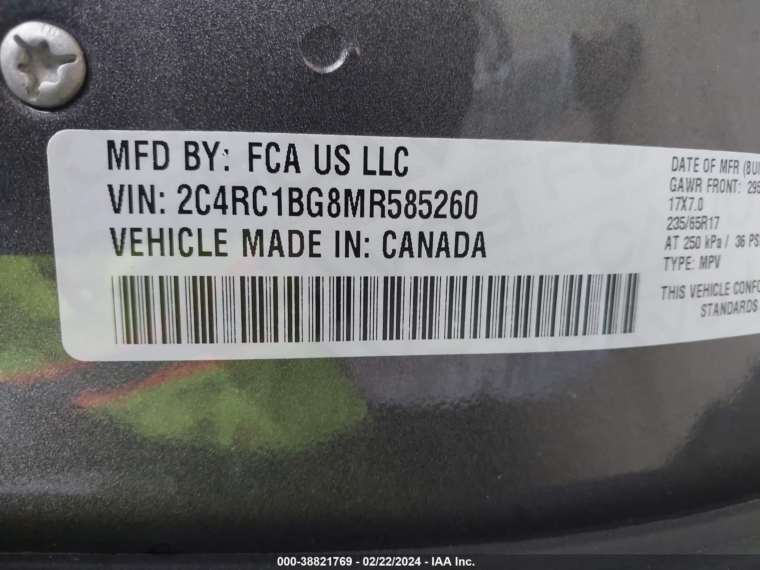 Photo 8 VIN: 2C4RC1BG8MR585260 - CHRYSLER PACIFICA 