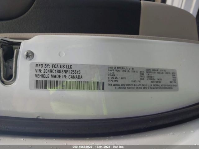 Photo 8 VIN: 2C4RC1BG8NR125615 - CHRYSLER PACIFICA 