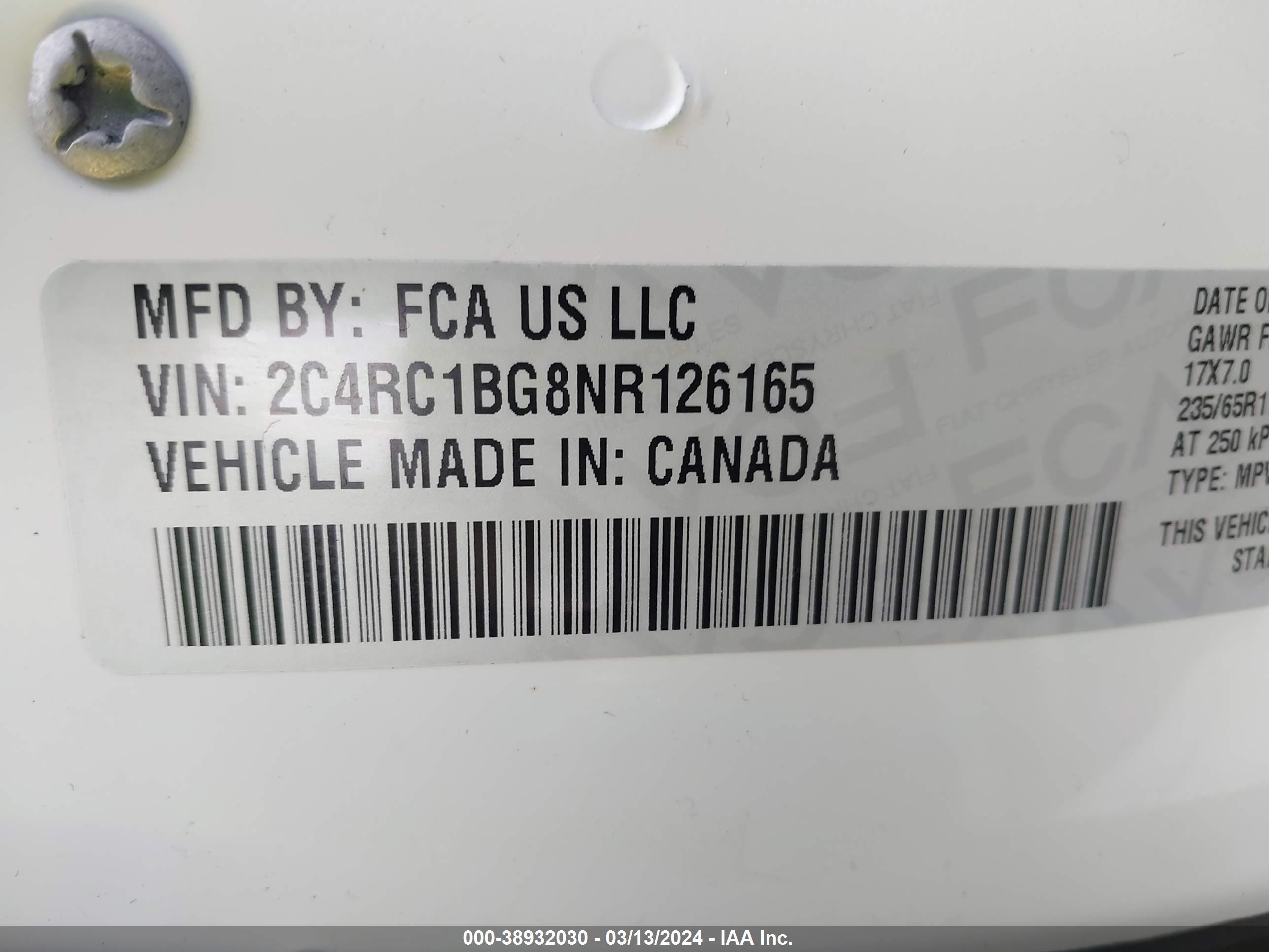 Photo 8 VIN: 2C4RC1BG8NR126165 - CHRYSLER PACIFICA 