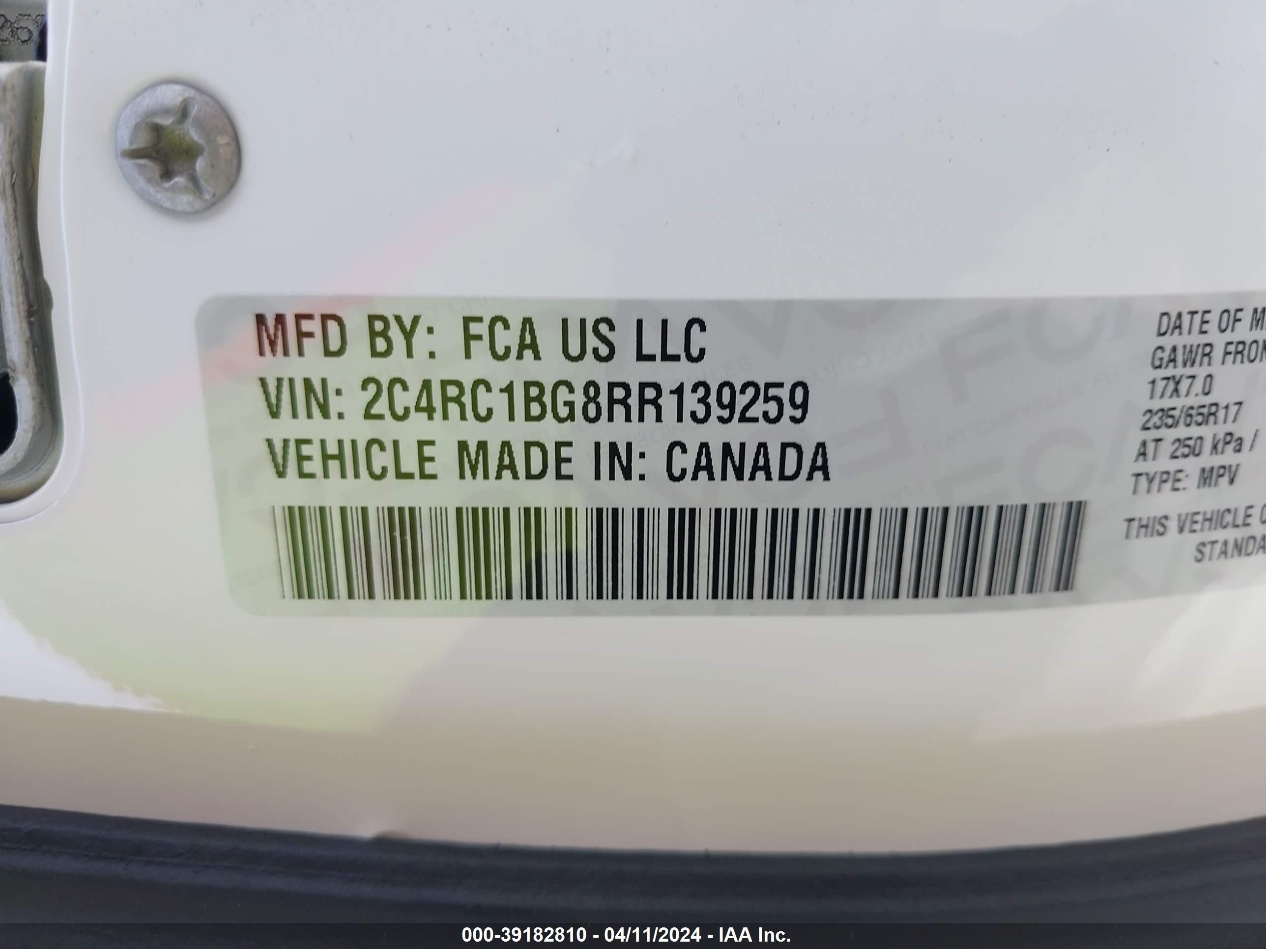 Photo 4 VIN: 2C4RC1BG8RR139259 - CHRYSLER PACIFICA 