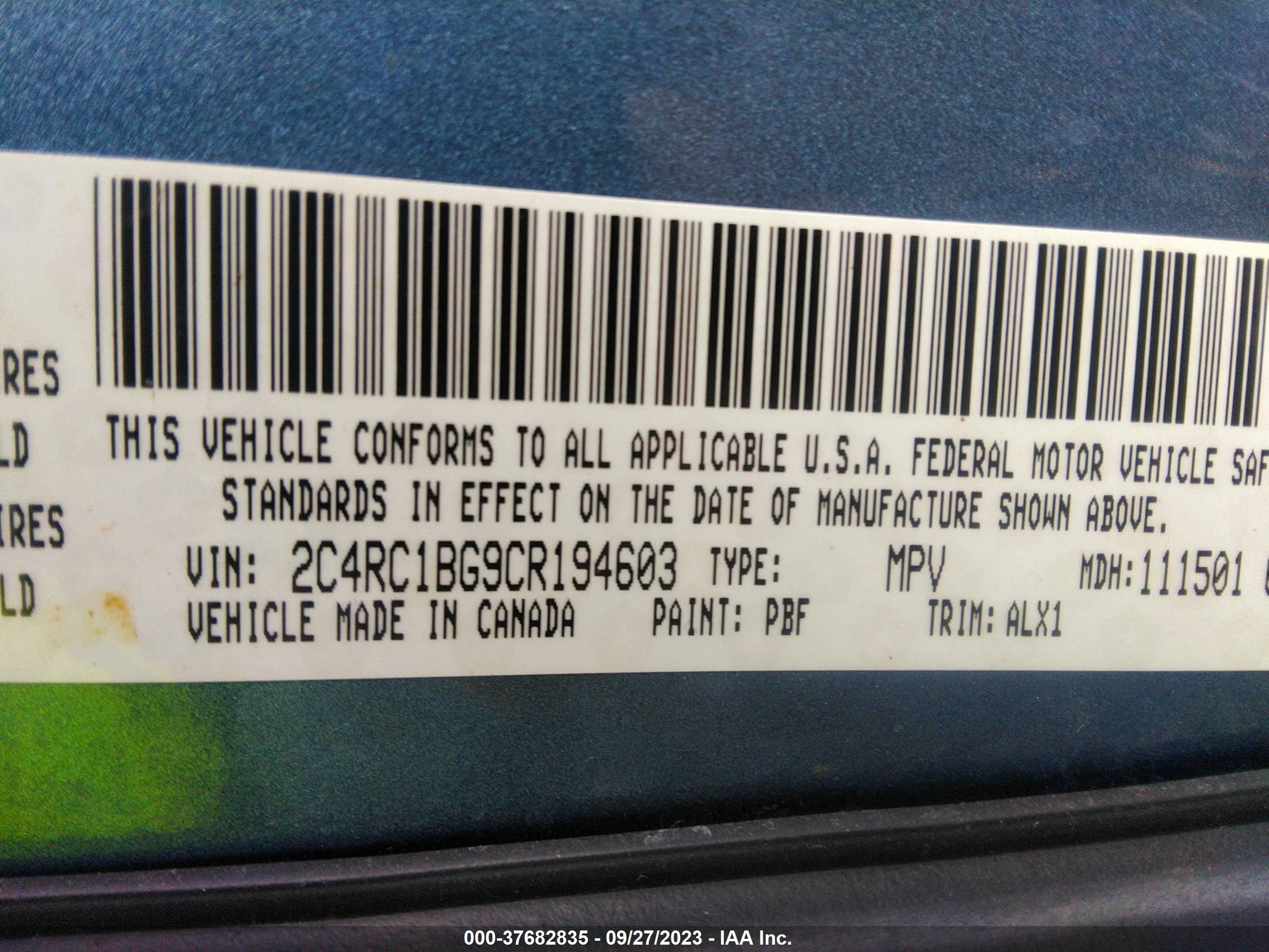 Photo 8 VIN: 2C4RC1BG9CR194603 - CHRYSLER TOWN & COUNTRY 