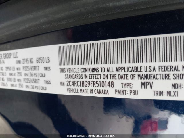 Photo 8 VIN: 2C4RC1BG9FR510148 - CHRYSLER TOWN AND COUNTRY 