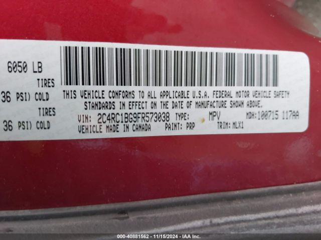 Photo 8 VIN: 2C4RC1BG9FR573038 - CHRYSLER TOWN AND COUNTRY 