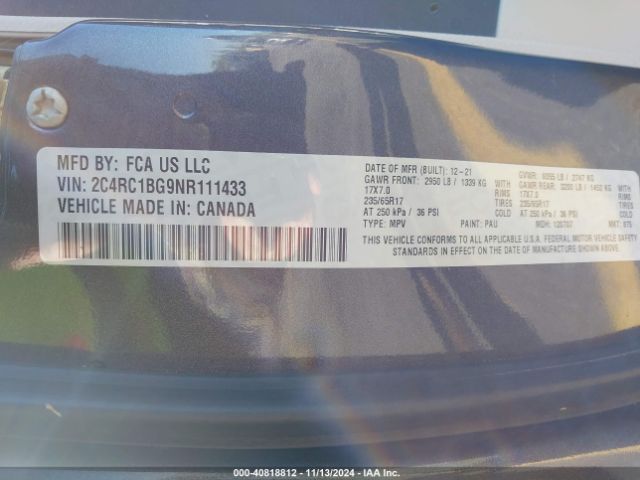 Photo 8 VIN: 2C4RC1BG9NR111433 - CHRYSLER PACIFICA 