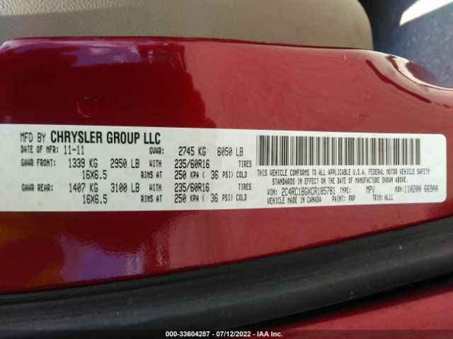 Photo 8 VIN: 2C4RC1BGXCR185781 - CHRYSLER TOWN & COUNTRY 