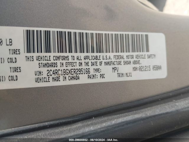 Photo 8 VIN: 2C4RC1BGXER295166 - CHRYSLER TOWN AND COUNTRY 