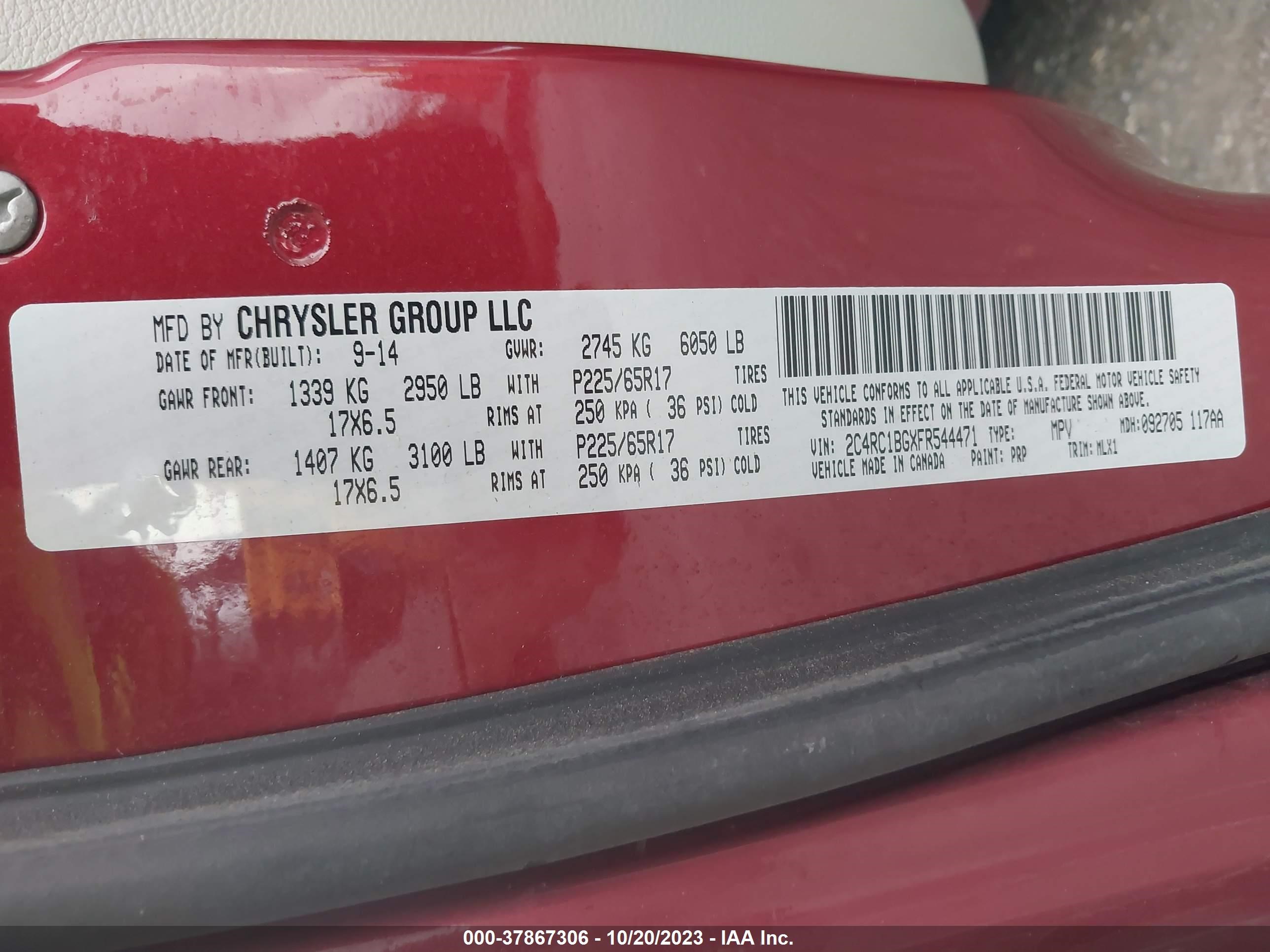 Photo 8 VIN: 2C4RC1BGXFR544471 - CHRYSLER TOWN & COUNTRY 