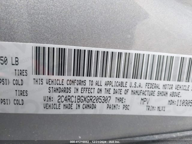 Photo 8 VIN: 2C4RC1BGXGR205307 - CHRYSLER TOWN AND COUNTRY 