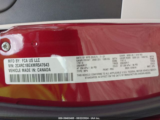 Photo 8 VIN: 2C4RC1BGXMR547643 - CHRYSLER PACIFICA 