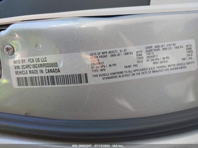 Photo 8 VIN: 2C4RC1BGXMR555693 - CHRYSLER PACIFICA 