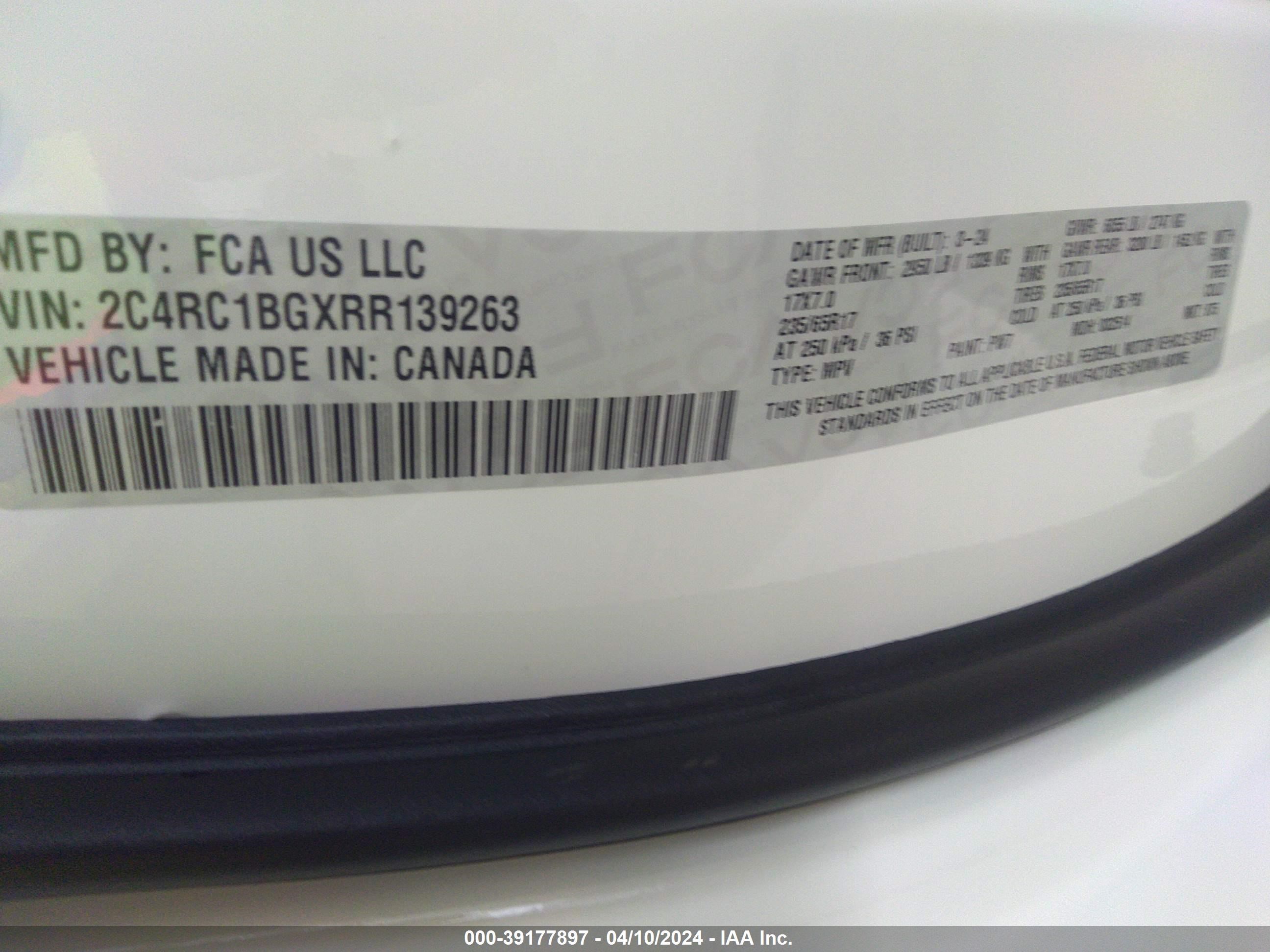 Photo 4 VIN: 2C4RC1BGXRR139263 - CHRYSLER PACIFICA 