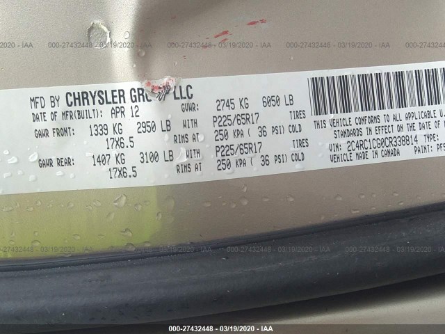 Photo 8 VIN: 2C4RC1CG0CR338814 - CHRYSLER TOWN & COUNTRY 