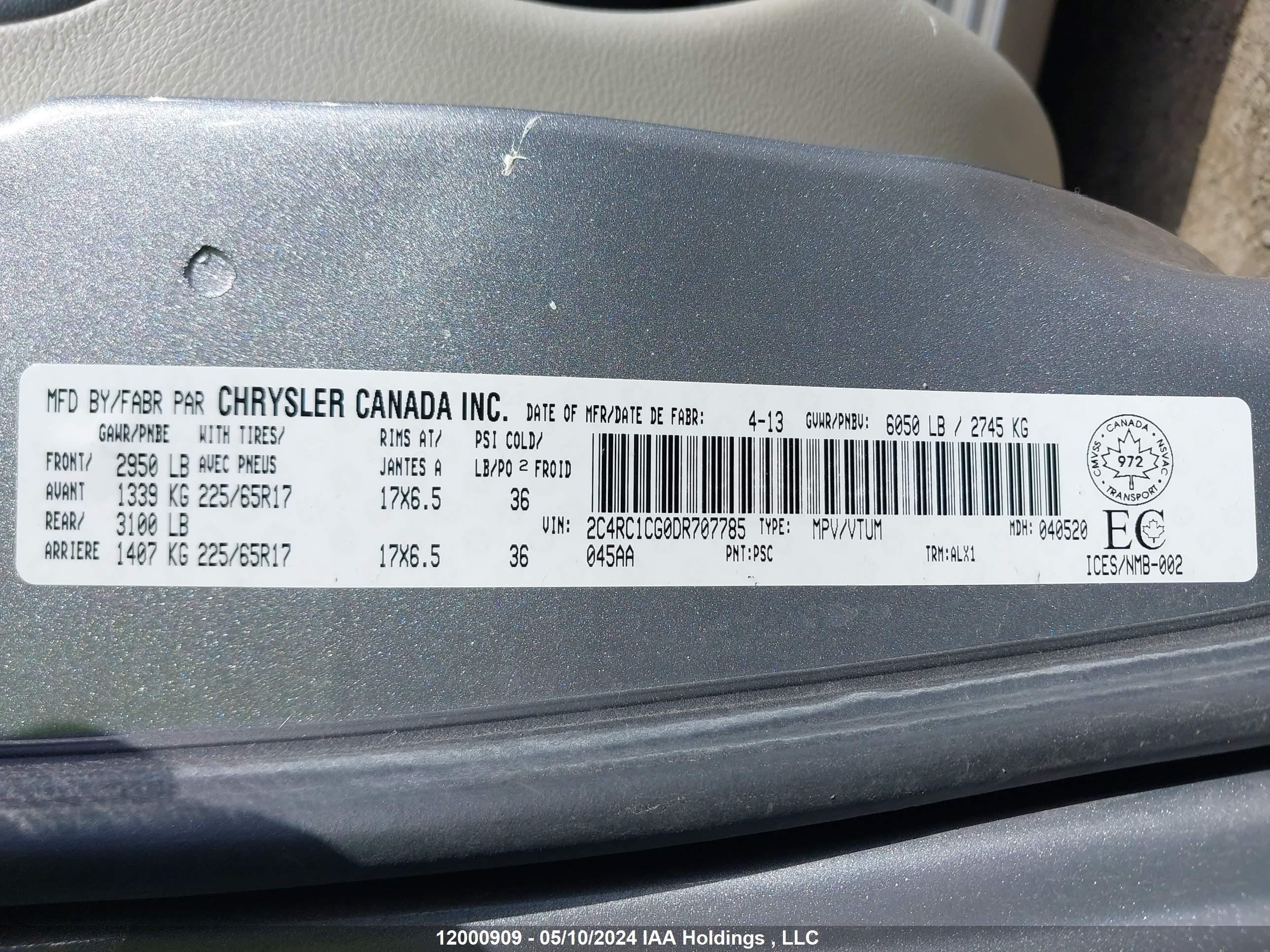 Photo 8 VIN: 2C4RC1CG0DR707785 - CHRYSLER TOWN & COUNTRY 