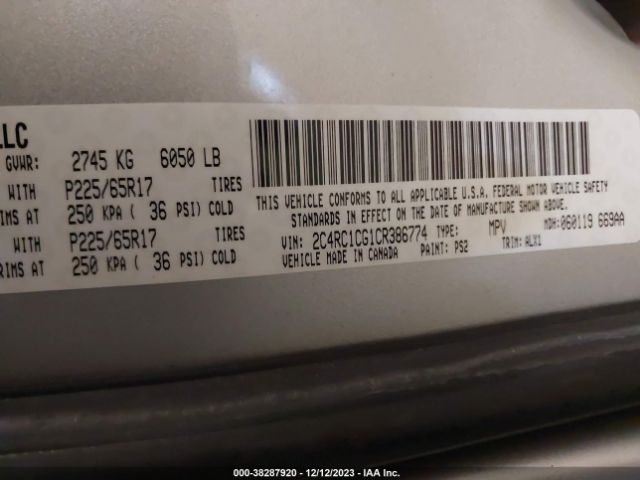 Photo 8 VIN: 2C4RC1CG1CR386774 - CHRYSLER TOWN & COUNTRY 