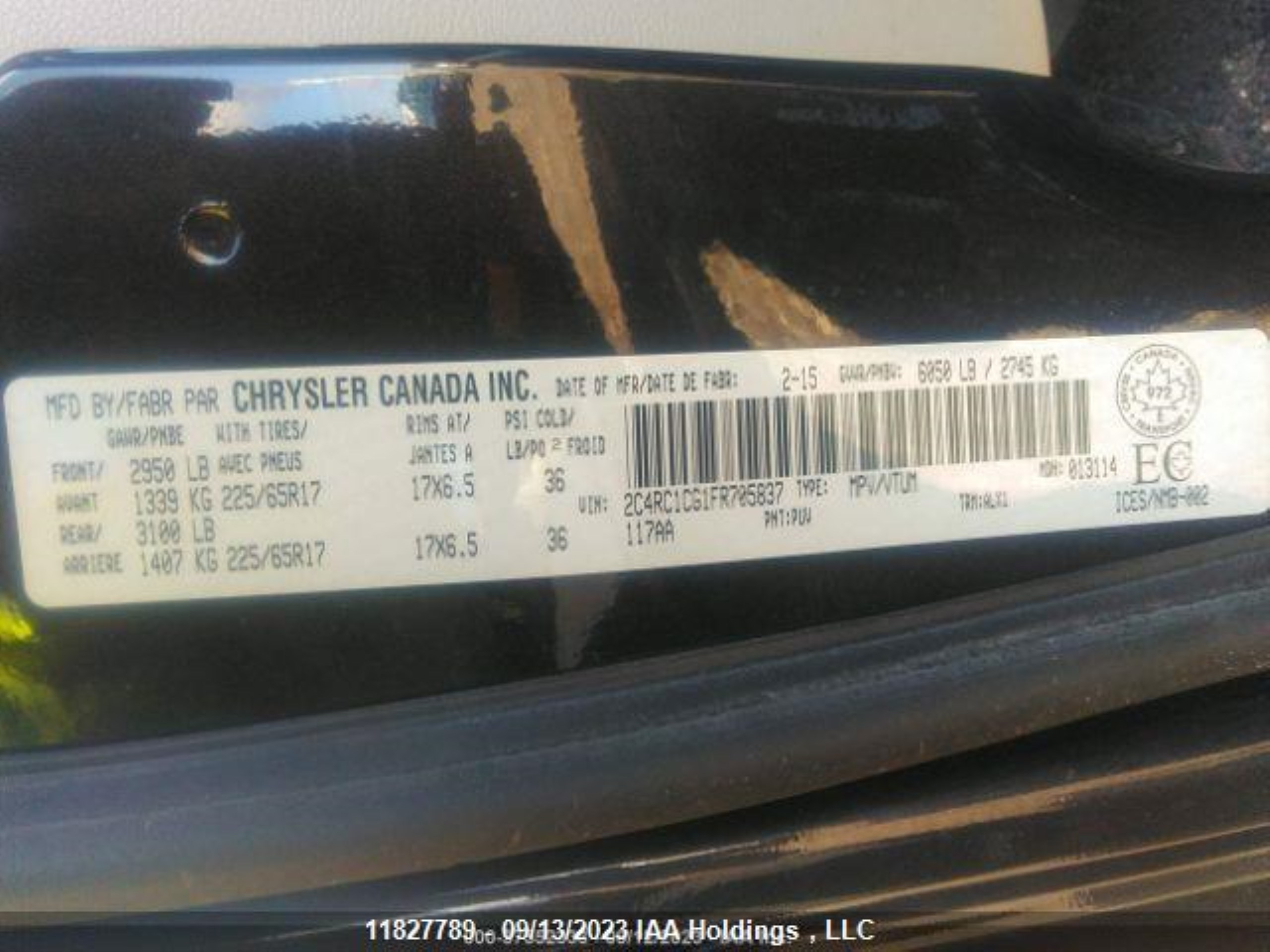 Photo 9 VIN: 2C4RC1CG1FR705837 - CHRYSLER TOWN & COUNTRY 