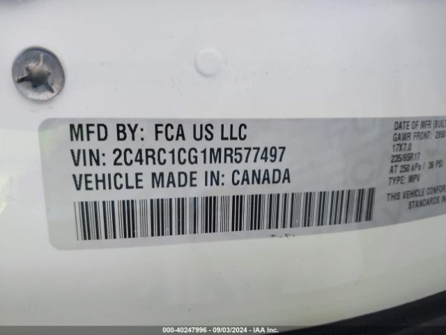 Photo 8 VIN: 2C4RC1CG1MR577497 - CHRYSLER VOYAGER 