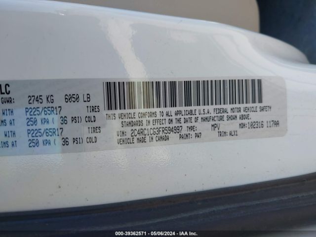 Photo 8 VIN: 2C4RC1CG3FR594997 - CHRYSLER TOWN & COUNTRY 