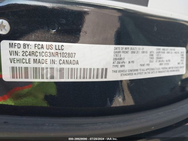 Photo 8 VIN: 2C4RC1CG3NR102807 - CHRYSLER PACIFICA 