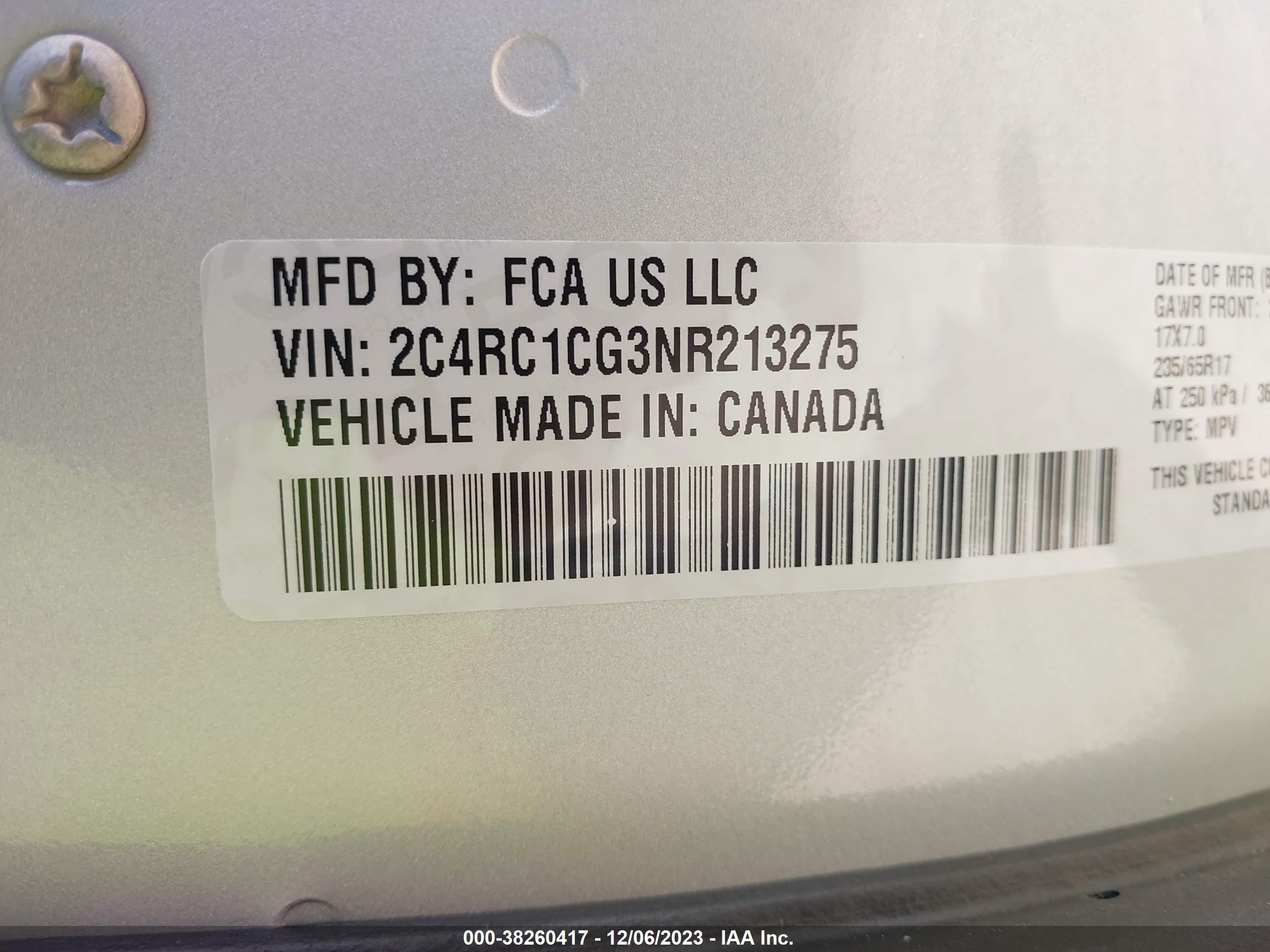 Photo 8 VIN: 2C4RC1CG3NR213275 - CHRYSLER VOYAGER 