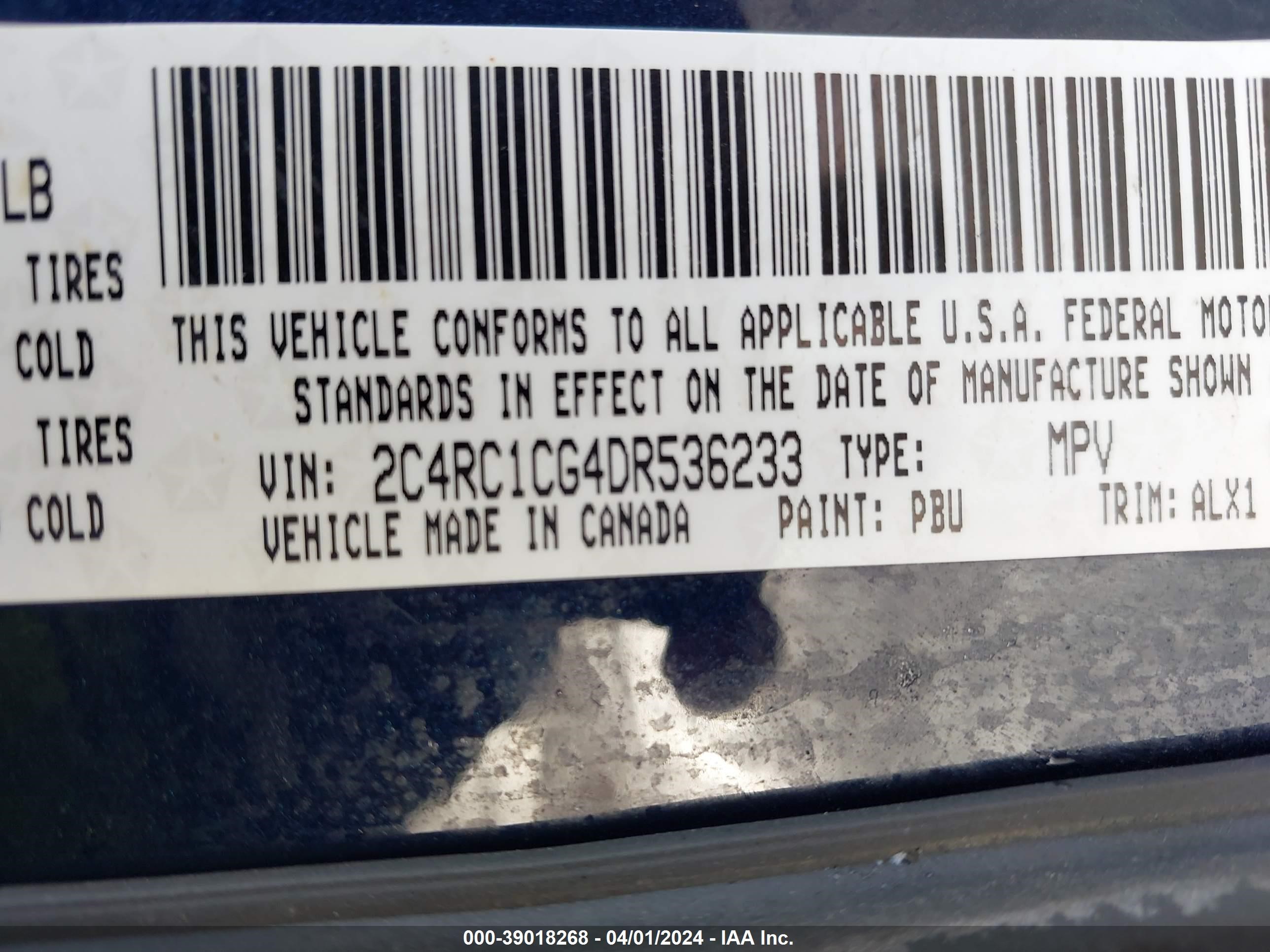 Photo 8 VIN: 2C4RC1CG4DR536233 - CHRYSLER TOWN & COUNTRY 