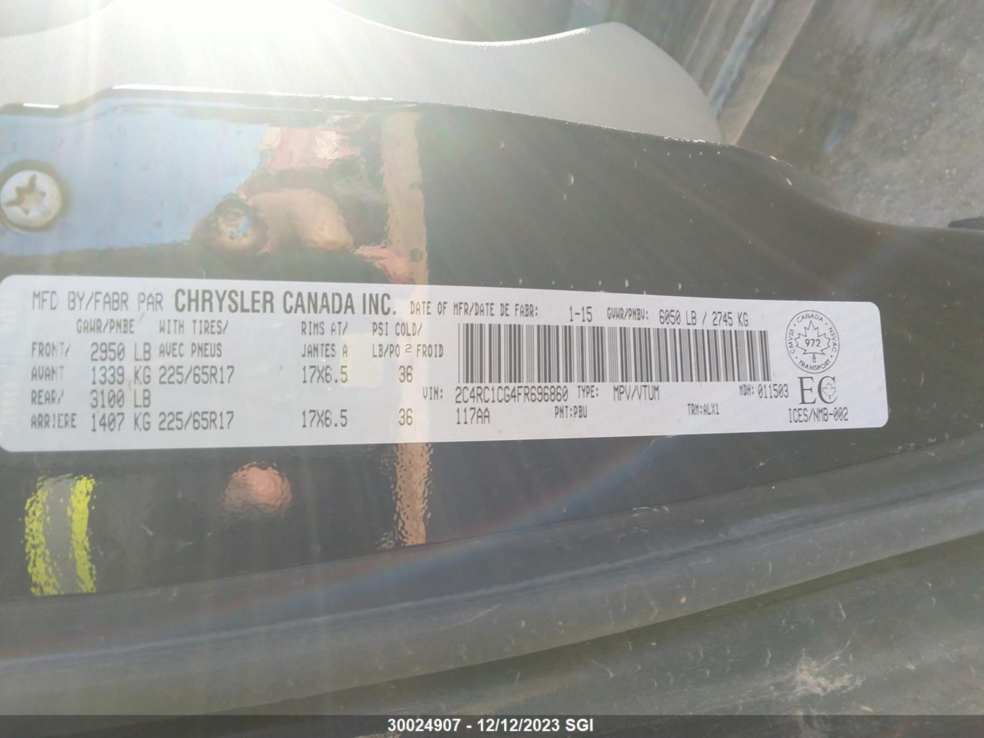 Photo 7 VIN: 2C4RC1CG4FR696860 - CHRYSLER TOWN & COUNTRY 