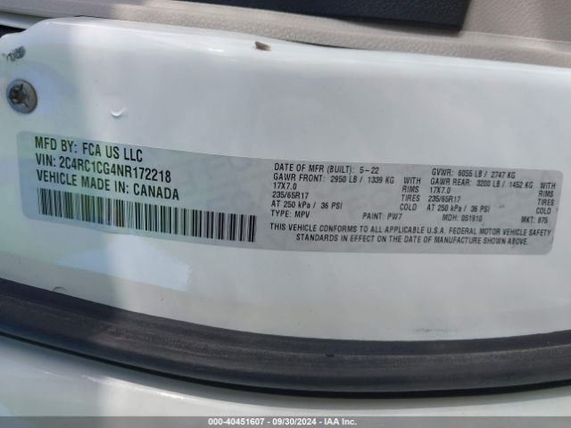 Photo 8 VIN: 2C4RC1CG4NR172218 - CHRYSLER PACIFICA 