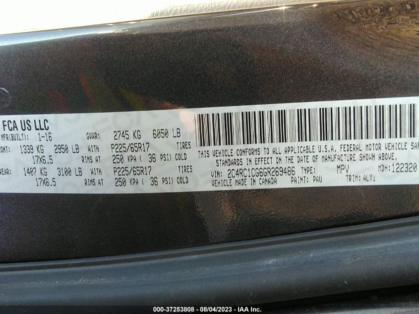 Photo 8 VIN: 2C4RC1CG6GR269486 - CHRYSLER TOWN & COU 