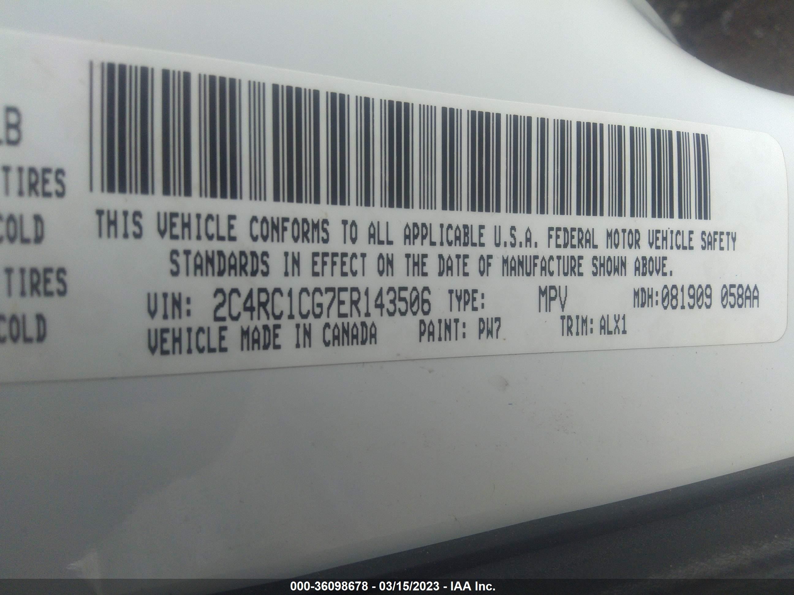 Photo 8 VIN: 2C4RC1CG7ER143506 - CHRYSLER TOWN & COUNTRY 