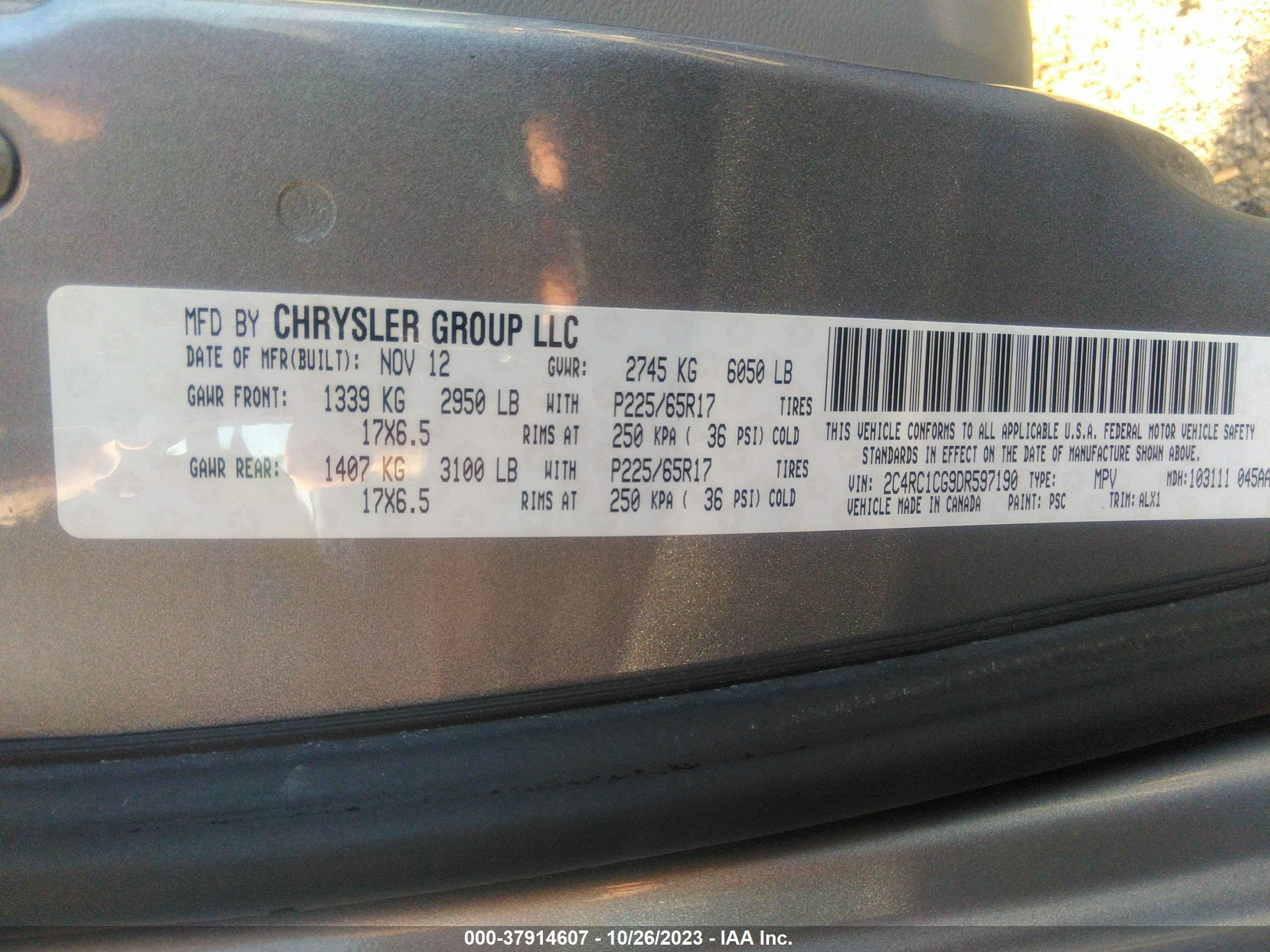 Photo 8 VIN: 2C4RC1CG9DR597190 - CHRYSLER TOWN & COUNTRY 