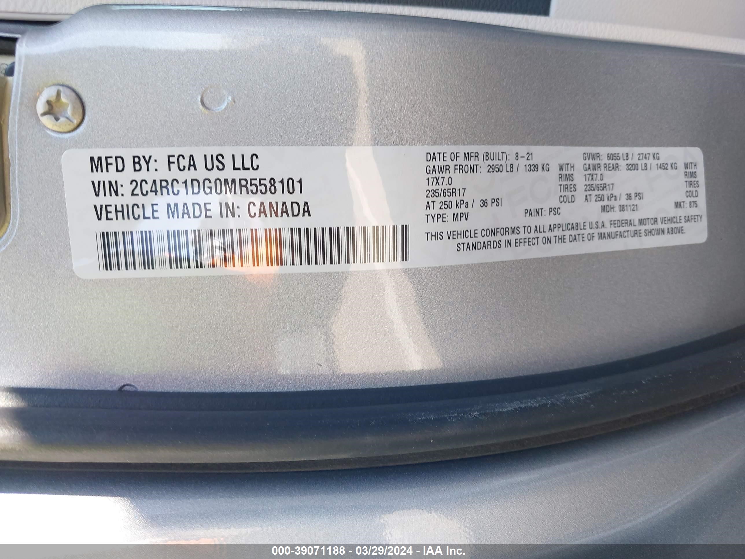 Photo 8 VIN: 2C4RC1DG0MR558101 - CHRYSLER VOYAGER 