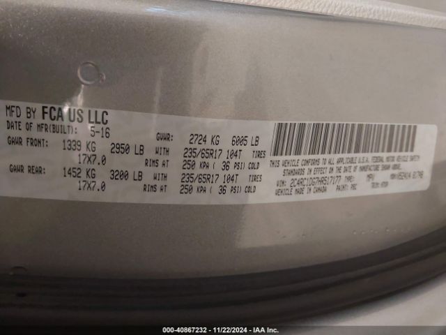 Photo 8 VIN: 2C4RC1DG7HR517177 - CHRYSLER PACIFICA 