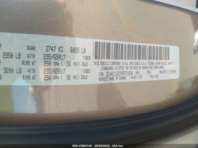 Photo 8 VIN: 2C4RC1DG7HR721834 - CHRYSLER PACIFICA 