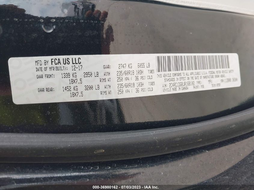 Photo 8 VIN: 2C4RC1DG8JR168102 - CHRYSLER PACIFICA 