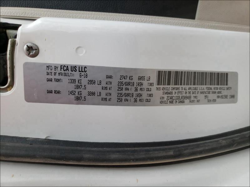 Photo 9 VIN: 2C4RC1DG8JR309489 - CHRYSLER PACIFICA T 