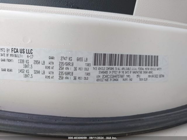 Photo 8 VIN: 2C4RC1EG0HR757007 - CHRYSLER PACIFICA 