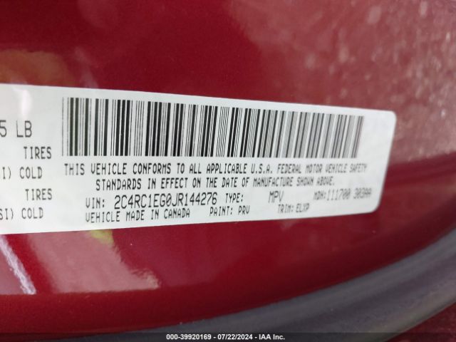 Photo 8 VIN: 2C4RC1EG0JR144276 - CHRYSLER PACIFICA 