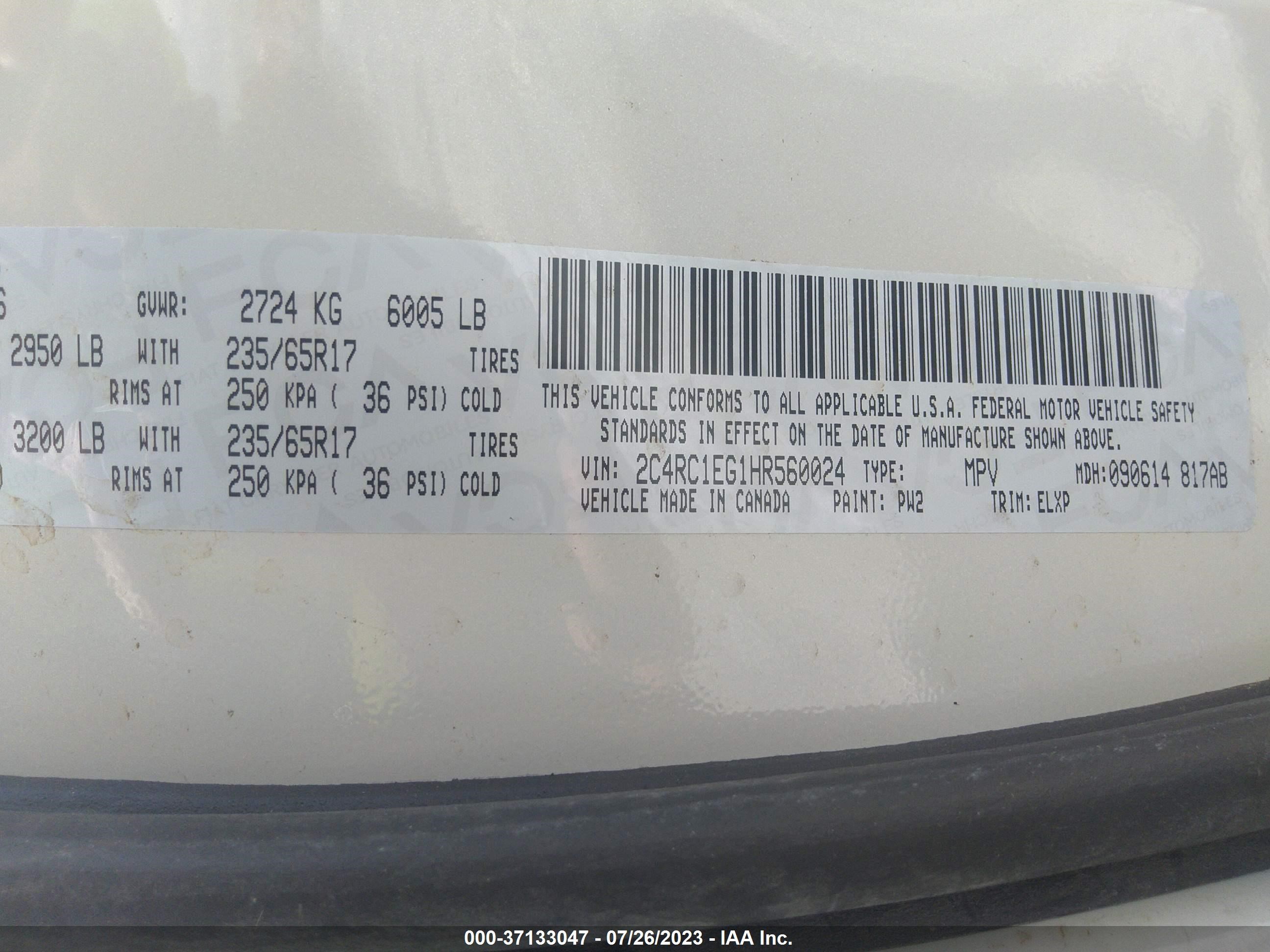 Photo 8 VIN: 2C4RC1EG1HR560024 - CHRYSLER PACIFICA 