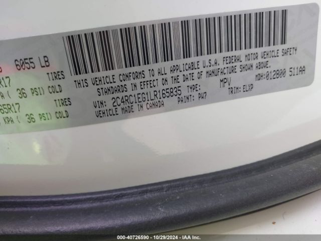 Photo 8 VIN: 2C4RC1EG1LR165835 - CHRYSLER PACIFICA 