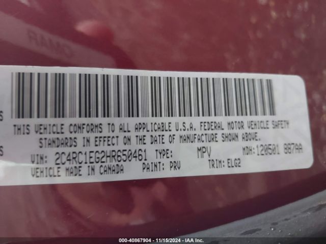 Photo 8 VIN: 2C4RC1EG2HR650461 - CHRYSLER PACIFICA 