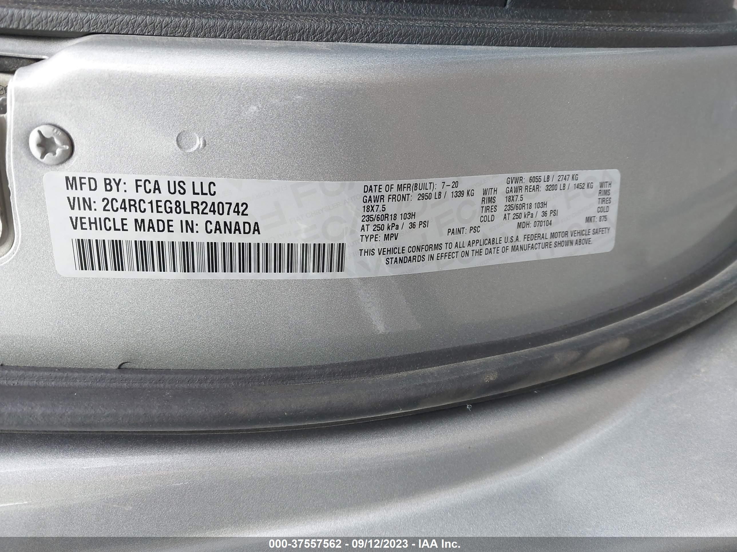 Photo 8 VIN: 2C4RC1EG8LR240742 - CHRYSLER PACIFICA 