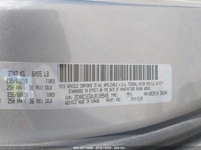 Photo 8 VIN: 2C4RC1EGXJR109549 - CHRYSLER PACIFICA 