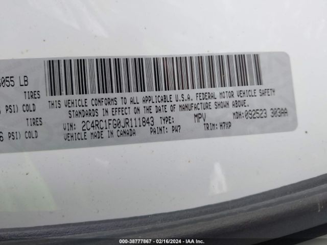 Photo 8 VIN: 2C4RC1FG0JR111843 - CHRYSLER PACIFICA 