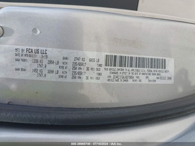 Photo 8 VIN: 2C4RC1FG0JR279854 - CHRYSLER PACIFICA 